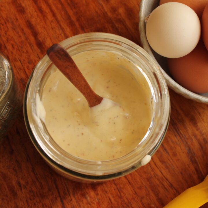 Homemade seed oil free mayonnaise made without vegetable oil