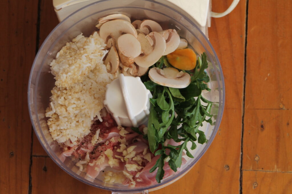 raw ingredients in food processor