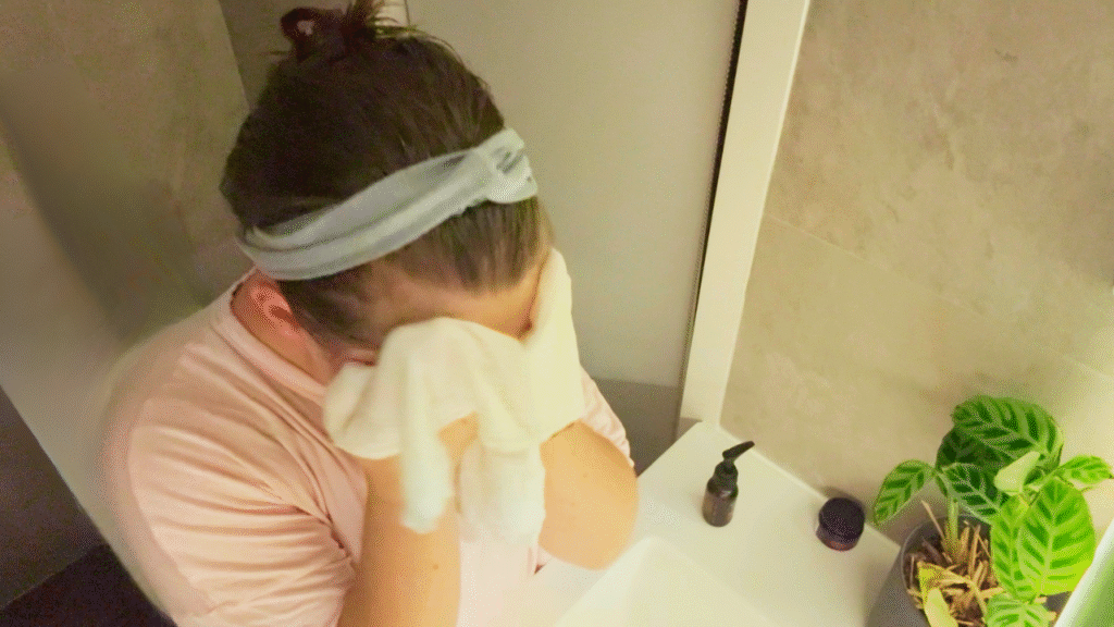 mom doing facial care routine