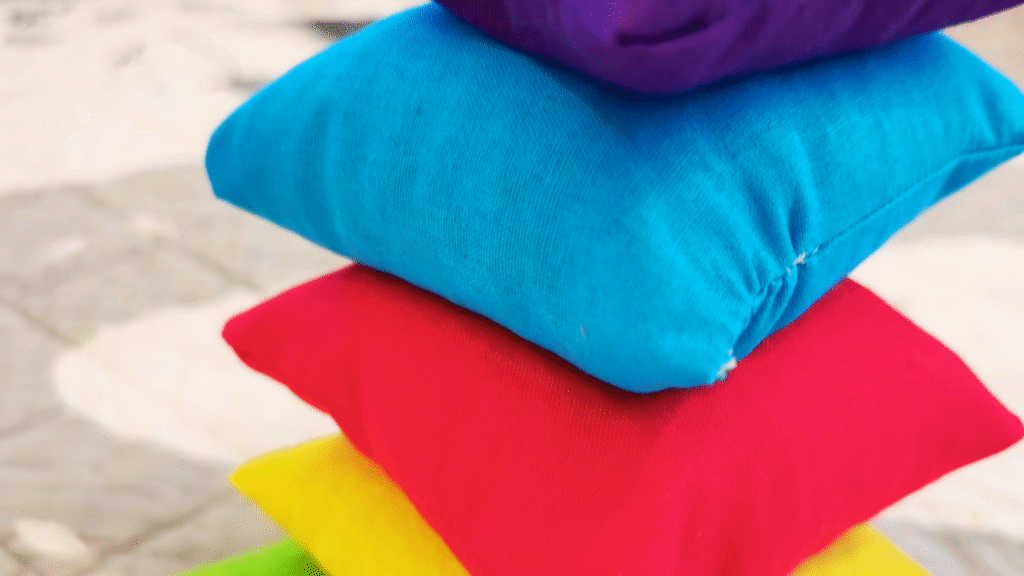 Home made DIY rice filled cotton bean bags for independent play