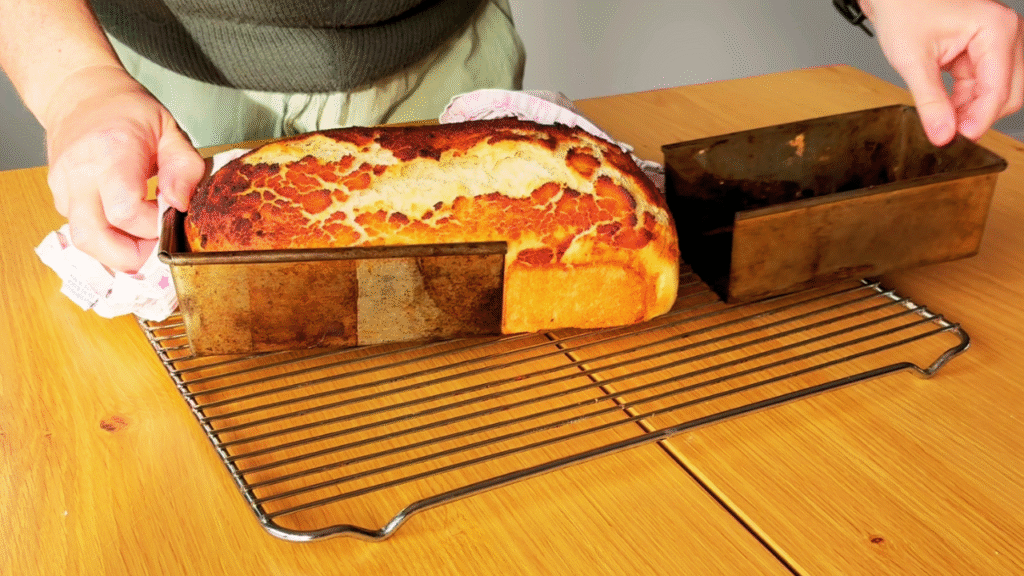 Freshly baked tiger loaf cooling on a wire rack — a simple bread recipe toddlers love, made using a stretch and fold method.