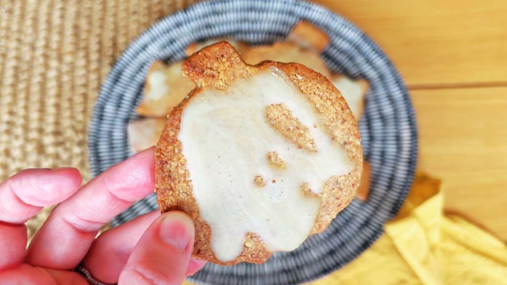 Refined sugar free Halloween cookie with seed oil free cacao butter glaze.